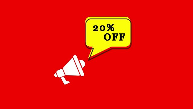 Megaphone with speech bubble 20% percent off rotate on background