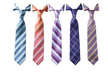 Five Different Colored Ties Lined Up in a Row. on a White or Clear Surface PNG Transparent Background.
