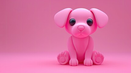 Pink cartoon puppy sitting down with a curious expression.