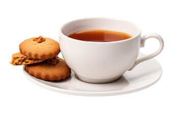 Obraz na płótnie Canvas A Cup of Tea and Two Cookies on a Plate. on a White or Clear Surface PNG Transparent Background.