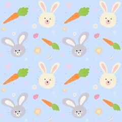 Pattern of Easter bunnies on a light blue background