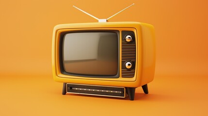 Classic retro vintage tv isolated on vibrant orange background. 3d rendering