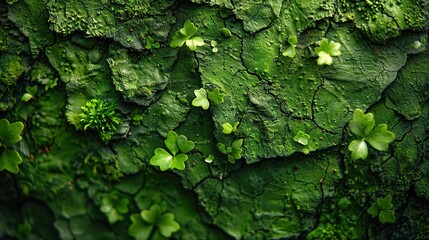 Close-up shot of bark overgrown with green moss - obrazy, fototapety, plakaty