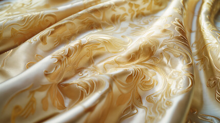 Luxurious golden silk fabric folds.