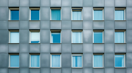 Patterned facade of building windows.