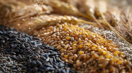 Obraz premium Diverse Grains Arrangement A Macro Perspective on Agricultural Progress and Food Security