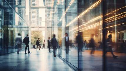 Blurred business people in motion at city