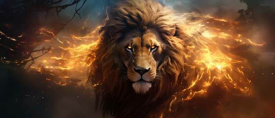 Fantasy digital art of a lion .. - obrazy, fototapety, plakaty