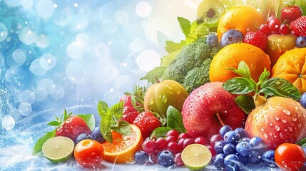 Fresh fruits background. Juicy fruits variety natural nutrition