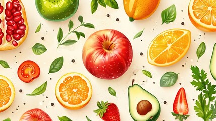 Fresh vegetables and fruits background