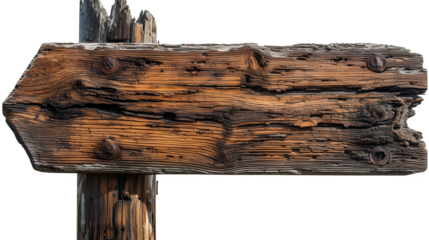 Rustic Wooden Sign Post on Transparent Background, Vintage Design Element - Hand Edited Generative AI
