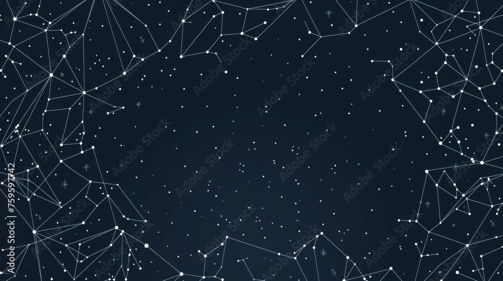 Canvas Prints a night sky illustration with a complex web of constellations, created using thin lines and dots, ag