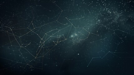A cartographic depiction of stellar constellations, drawn with golden lines against a rich blue cosmic background.