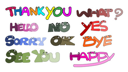 Doodle word set, vector hand drawn 