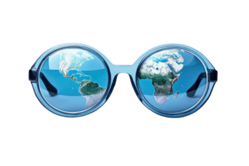 Sunglasses With World Image. on a White or Clear Surface PNG Transparent Background.