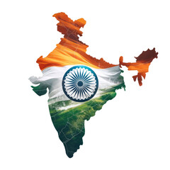 India country map with Indian flag isolated on transparent background PNG