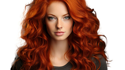 Fototapeta premium A young woman with long red hair poses for a picture
