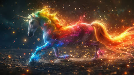 Colorful illustration of a unicorn - obrazy, fototapety, plakaty