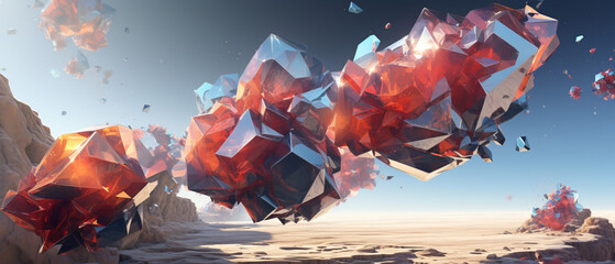 Flying in abstract space along crystals and rocks. ..
