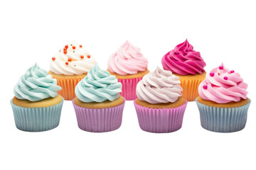 Group of Cupcakes With Various Colored Frosting. on a White or Clear Surface PNG Transparent Background.