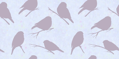 watercolor drawing bullfinch on a branch, seamless pattern, hand drawn, bird illustration, endless winter ornament