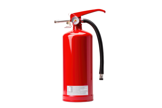 Red Fire Extinguisher on White Background. on a White or Clear Surface PNG Transparent Background.