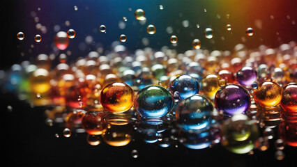 スペクトルの色を反射し穏やかに弾む透明で柔らかい球体　generative ai - obrazy, fototapety, plakaty
