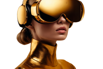 woman wearing VR glasses isolated