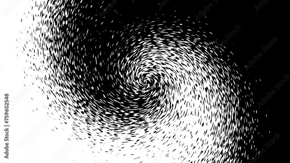 Poster Grunge monochrome abstract spiral. Seamless looping footage 4k. Abstract loop background