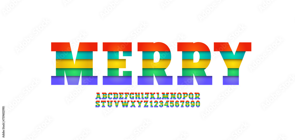 Fototapete slab serif 3d font bright merry alphabet, playful uppercase letters from a - z and numbers from 0 - 