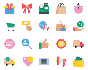 Flat color icons set for Black Friday.
