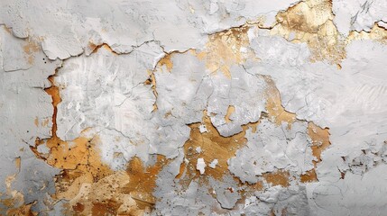 White and golden messy wall stucco texture background.