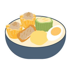 Siomay Bandung (Shumay) or steamed dumplings with boiled egg