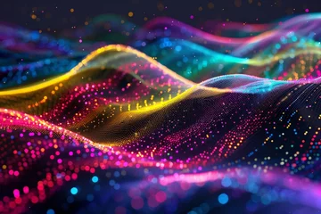 Fotobehang Abstract rainbow wave of particles. Big data. Digital background. Futuristic vector illustration. © sania
