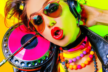 Fashion DJ girl portrait. Music, party concept
