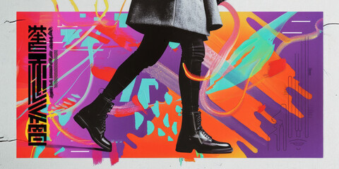 Contemporary fashion art collage, modern design. Retro shoes style. - 759605108