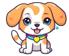  So cute Beagle dog, kawaii style, Sticker, Happy, Neon, Folk Art, Contour, Vector, White Background PNG, ai generated