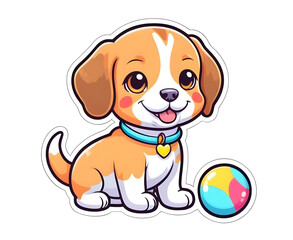  So cute Beagle dog, kawaii style, Sticker, Happy, Neon, Folk Art, Contour, Vector, White Background PNG, ai generated
