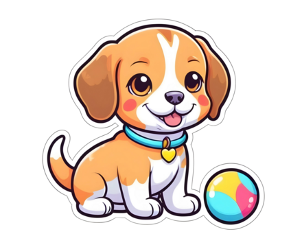  So cute Beagle dog, kawaii style, Sticker, Happy, Neon, Folk Art, Contour, Vector, White Background PNG, ai generated