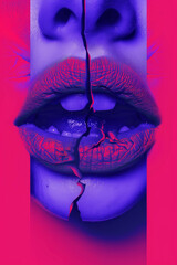 Contemporary surreal fashion art collage, modern design. Lips, cosmetic concept - 759605538