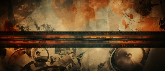 Grunge background with retro filmstrips and paper ..