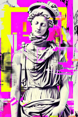 Fototapeta na wymiar Contemporary art collage with antique statue head in a surreal style.