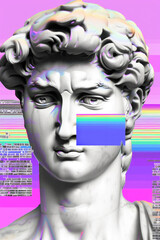 Contemporary art collage with antique statue head in a vaporwave style. - 759606181
