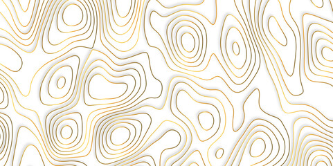 Obraz premium Luxury golden wave lines of topographic design. Topography and geography map grid abstract backdrop. Panorama view gradient golden wave curve lines banner, wallpaper background design. vector. 