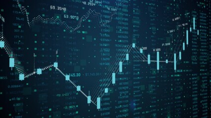 Stock market and exchange data of price at market wall. Change and volume. Financial indexes change up and down over time. Concept of cryptocurrency and bitcoin BTC crypto trading