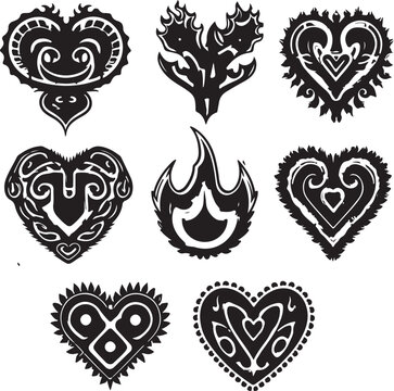 Stylised heart Tattoo Vector Set.