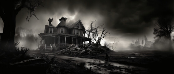 Haunted house monochrome .. - obrazy, fototapety, plakaty