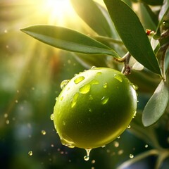 The most beautiful olive in the world. Oil dripping from the fruits.