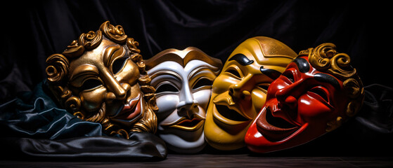 High contrast image of theater masks of drama 