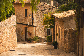 Rural streets of an stone town. Old architecture of Europe.
